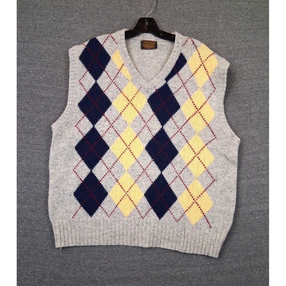 Sweater Emporium Mens Sweater XL Gray Argyle Diamond Academia 90s Y2K Preppy